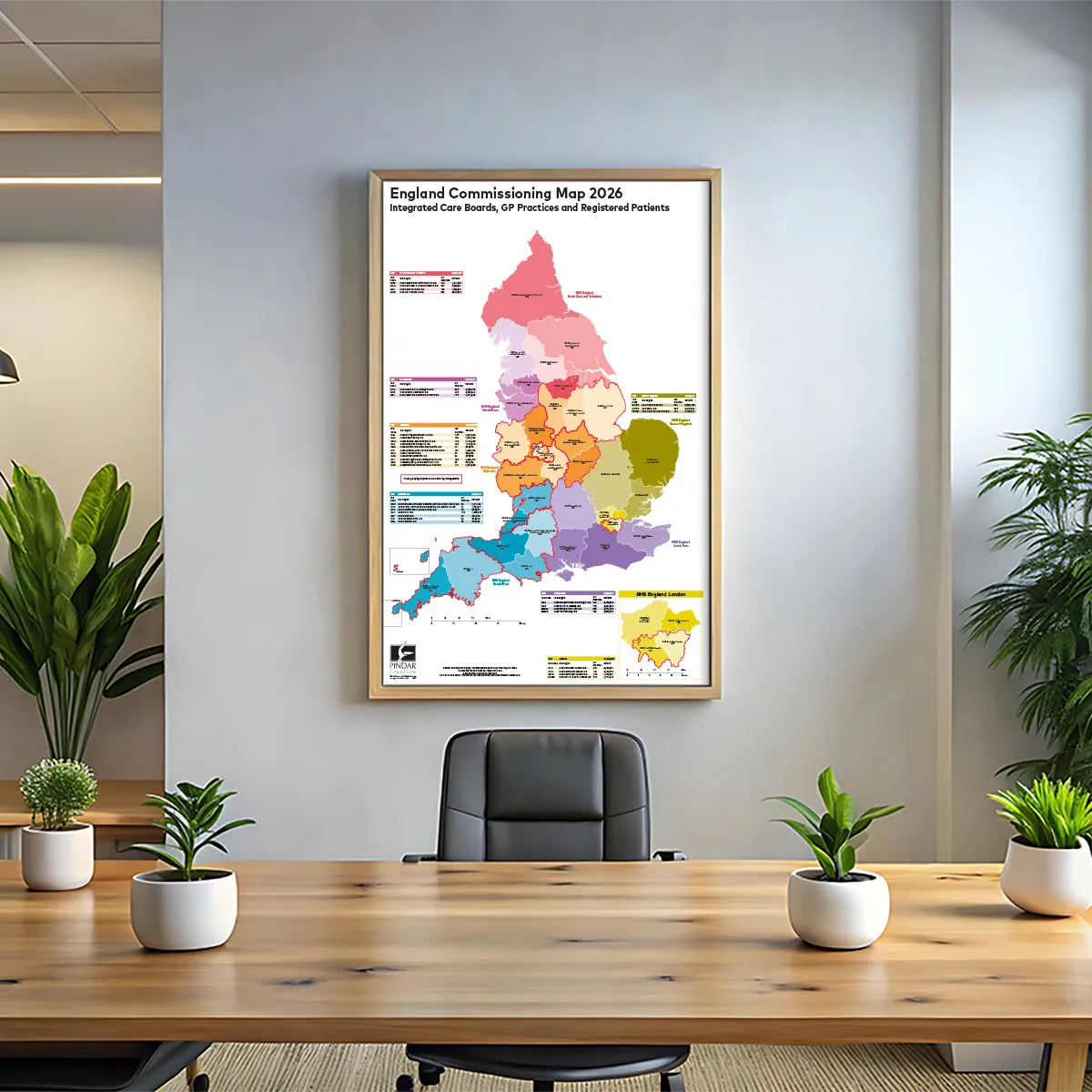 2026 UK Integrated Care Boards (ICG) map displayed on an office wall