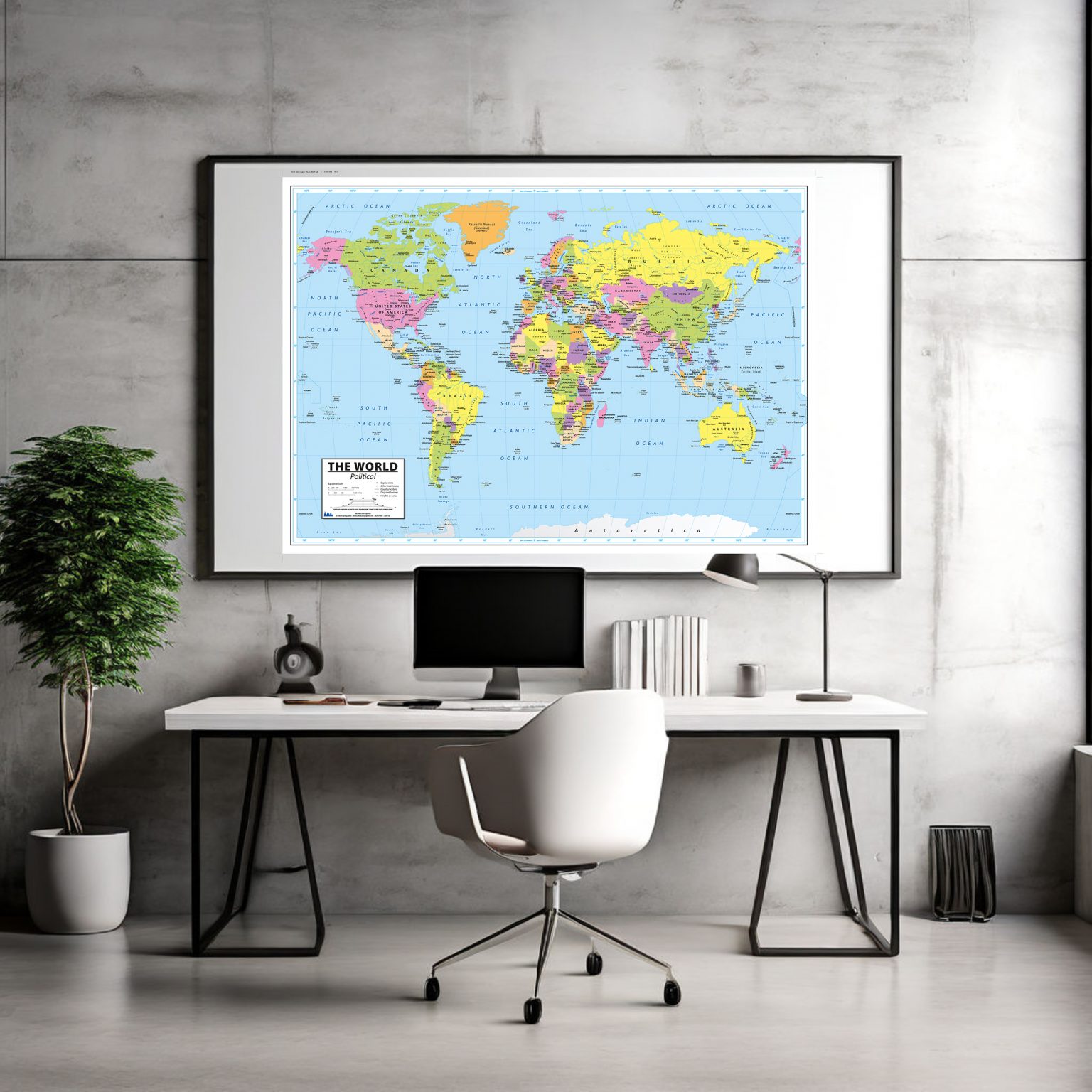 Modified Gall World Projection Map (Political-Simple) | MapShop