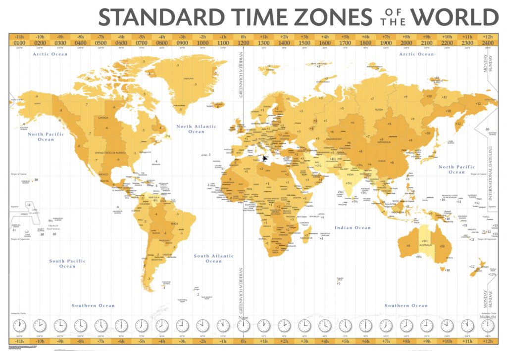 Stylish Standard Time Zones Map of the World | MapShop UK