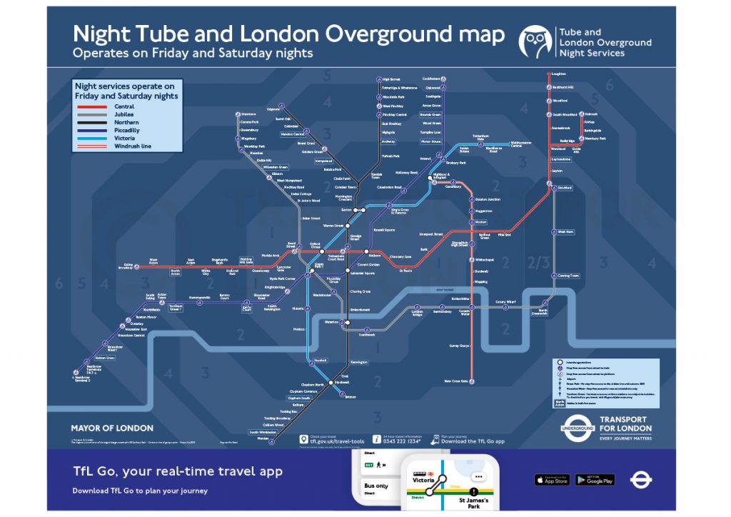 Official TfL Night Tube Map London Overground Map MapShop