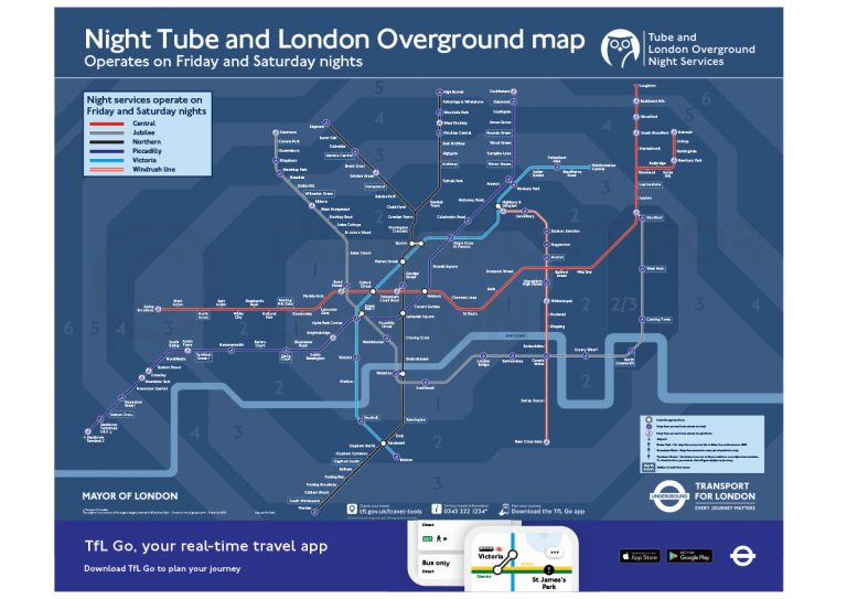 Official TfL Night Tube Map & London Overground Map