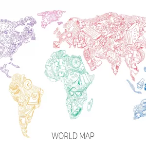 Travel Themed Illustrated World Map