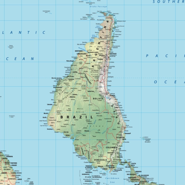 Hobo-Dyer Equal Area world map with relief shading, modern typography