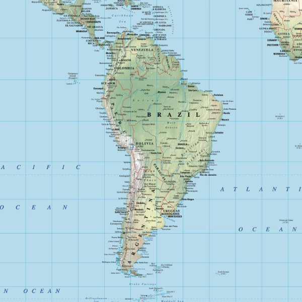 Hobo-Dyer Equal Area world map with relief shading, traditional typography