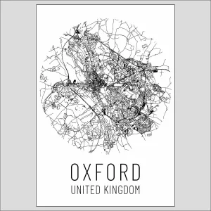 Oxford minimalist street map poster