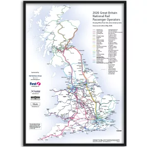 Framed UK Rail Network Map