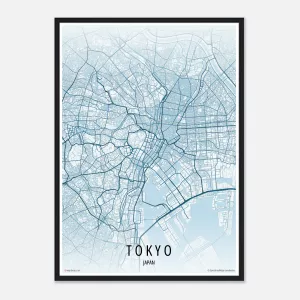 Minimalist city map print of Tokyo, Japan, showing roads and river in soft tones with modern typography